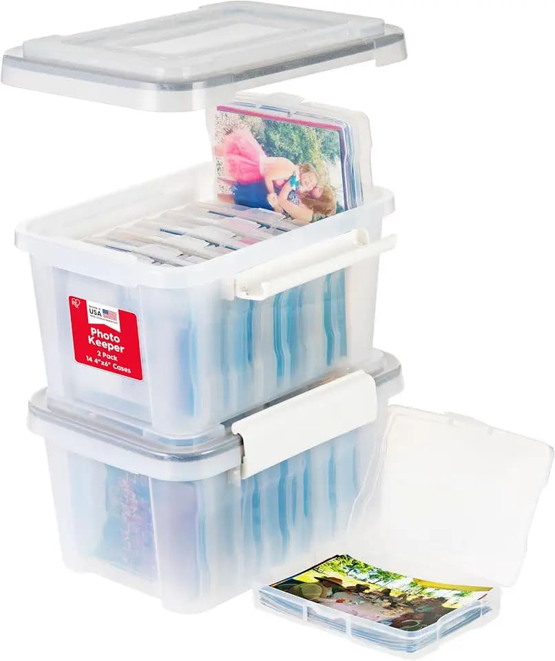 IRIS USA Photo Storage Box |Made in USA| 7 Cases - (2-Pack) - Clear