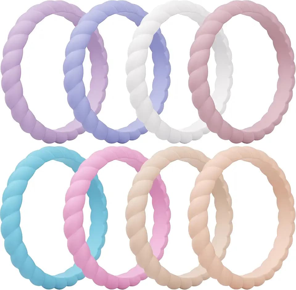 ThunderFit Womens Thin Swivel Silicone Wedding Bands, Stackable Rubber Engagement Rings 2.5mm Wide 2mm Thick - 1/4/8/10/12 Variety Multipack
