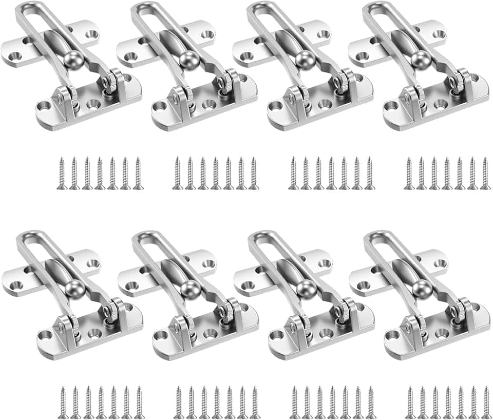 8 Pack Swing Bar Door Lock, Security Door Latch - Heavy Duty Zinc Alloy Security Latch for Doors Inside with Mounting Screws, Brushed Finish (4.13 x 2.44 Inch)