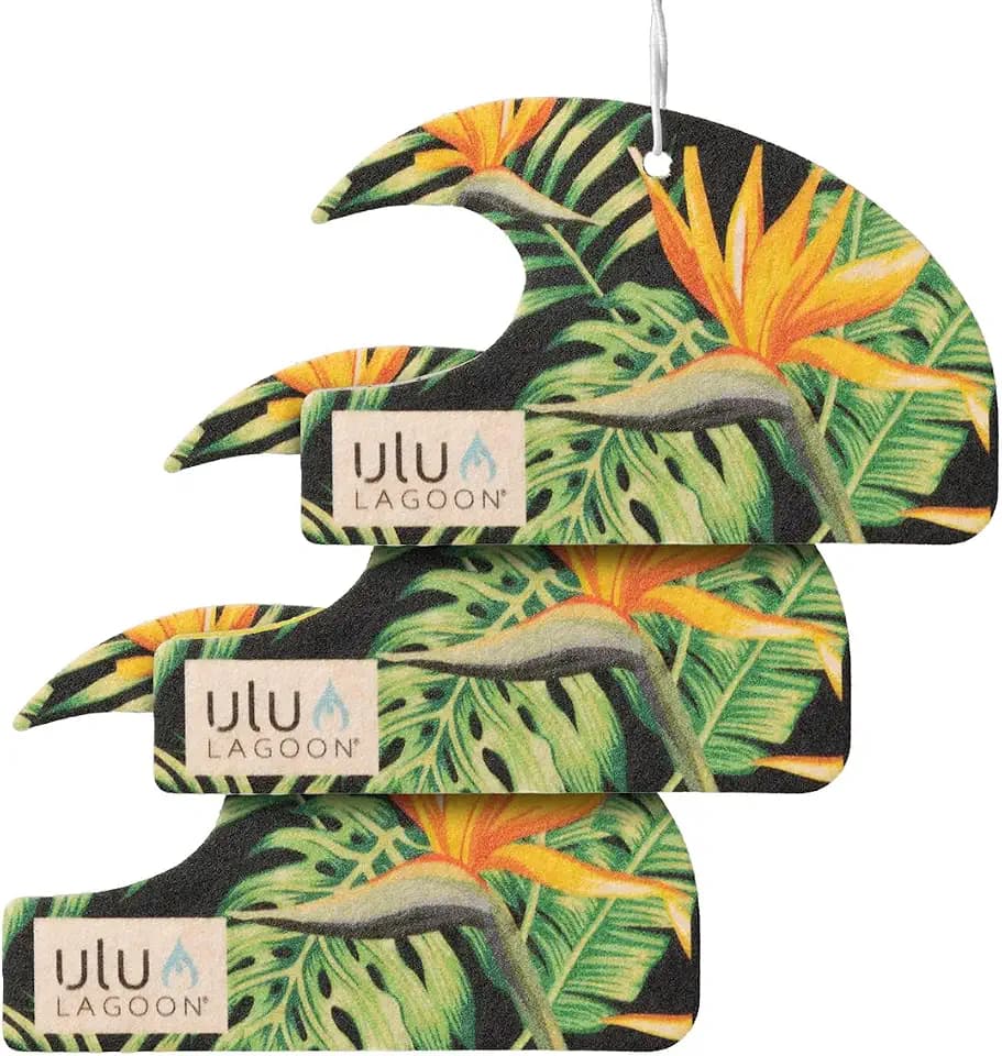 ulu Lagoon Hanging Car Air Freshener | Tropical Beach Coconut Surf Wax Scent Mini Wave | Long Lasting Car Freshener, Closet and Beyond | Made In USA | 3 Pack (Birds of Paradise)