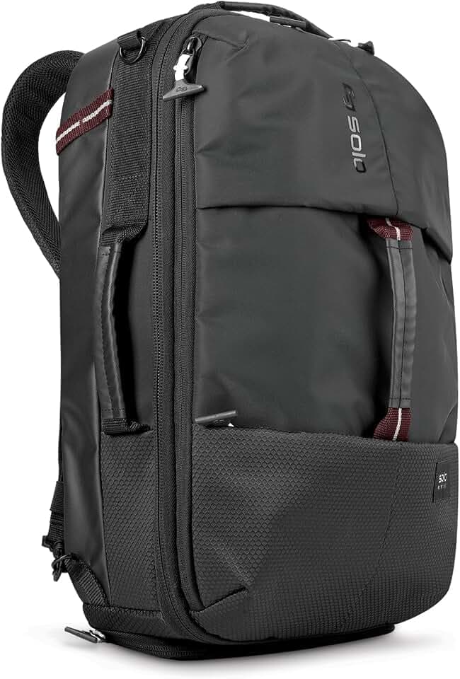 Solo New York Travel Backpack Duffel - Convertible Travel Duffle Bag for Men & Women, Carry On Size, Use for Gym, Flights, or Work, Separate Shoe Compartment, Padded Straps - All-Star, Black