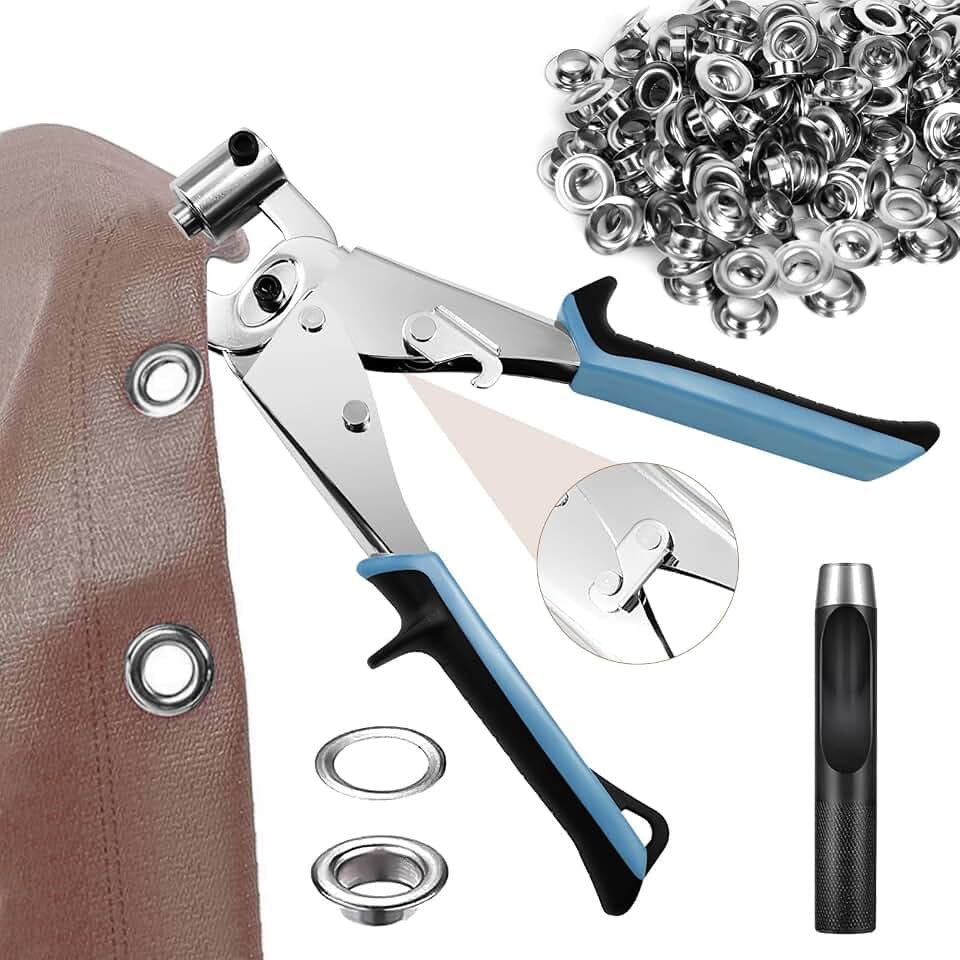 Ösenzangen Set Profi Ösenzang Set mit 200 10mm Ösen, Magnetische Ösenpresse mit Lochstanze, Edelstahl Magnetische Ösenstanze für Leder Planen Stoffe und Gürtel