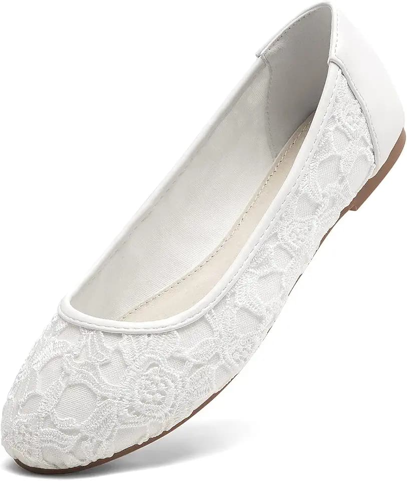 Greatonu Women's Ballet Flats Round Toe Slip on Lace ballerina Flat Comfortable Wedding Casual Dressy Floral Flats Shoes