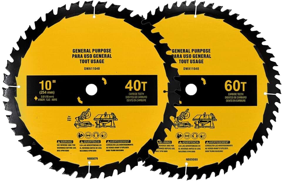 2-Pack 10in 40T/60T Table Saw Blades Compatible with Dewalt