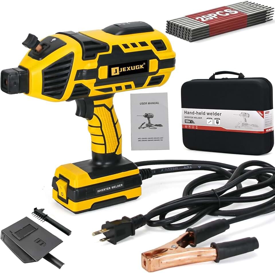 JEXUGK Portable Welding Machine, 110V Handheld Welder with 20PCS Rods, 20-120A Electric Welding Machine with IGBT Inverter & 5-Level Current Adjustment, Stick Welder for DIY Home Garage Metal Welding