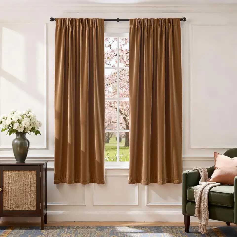 Lazzzy Blackout Golden Brown Velvet Curtains Rod Pocket 52×72 Inch 2 Panels