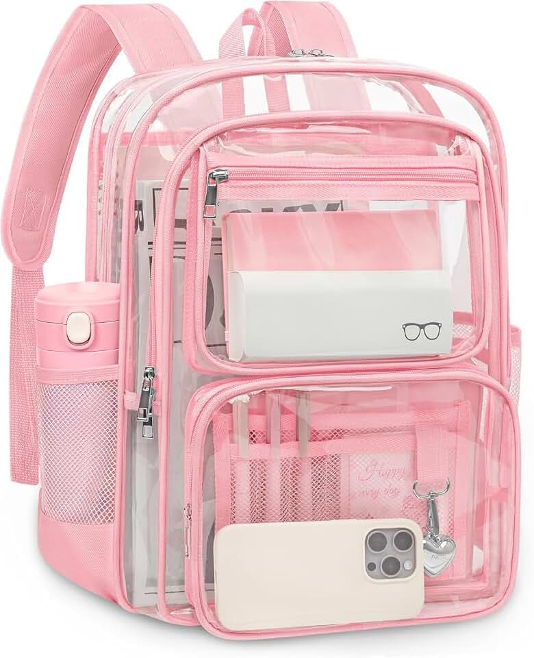 Attmu Clear Backpack for School, 17 inch Large Heavy Duty PVC Clear Bookbag