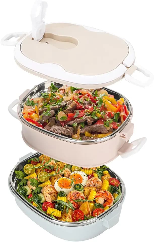 Thermo Lunchbox, 304 Edelstahl-Lunchbox, Thermo Essensbehälter Mehrschichtige Lebensmittelbehälter mit Wärmedämmung, Thermo Speisebehälter für Kinder Erwachsene Camping Picknick Reisen (2 Layer)