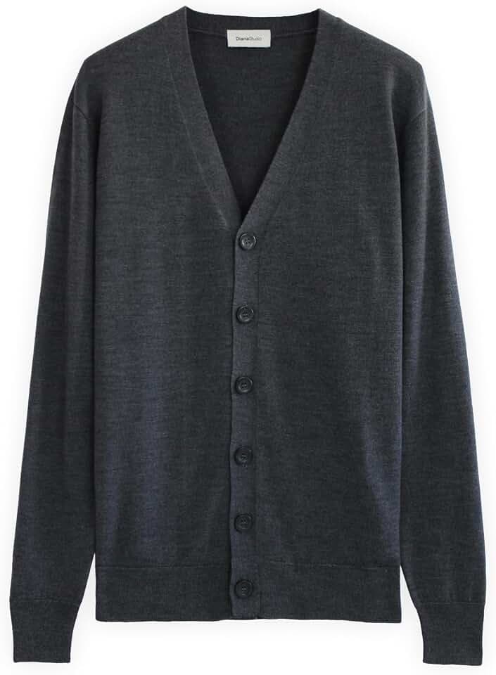 Diana Studio – Herren Basic-Cardigan, 100% Merinowolle, langärmelig, Regular Fit