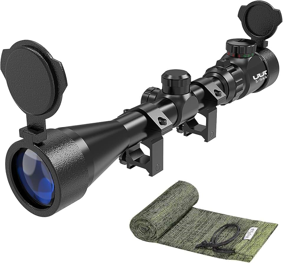 UUQ 3-9x40 Rifle Scope with Red/Green Illuminated Rangefinder Reticle, 20mm Picatinny/Weaver Rings Included, 1/4 MOA Adjustment, Fast Focus Eyepiece, Waterproof Fogproof