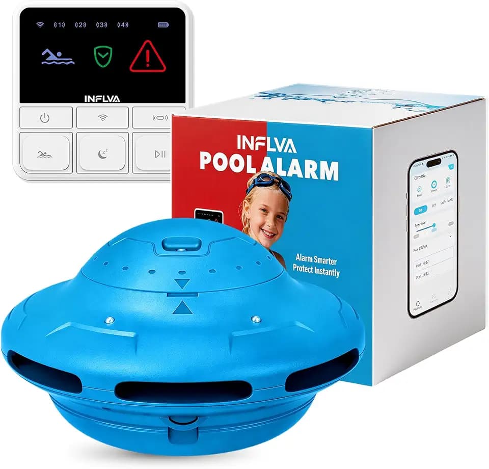 Smart Pool Alarm with App Connectivity | Real-Time Phone Alerts & Adjustable Sensitivity | LED Status Monitoring | for Inground & Above Ground Pools | Housewarming Gift Pool Owners Sky Blue
