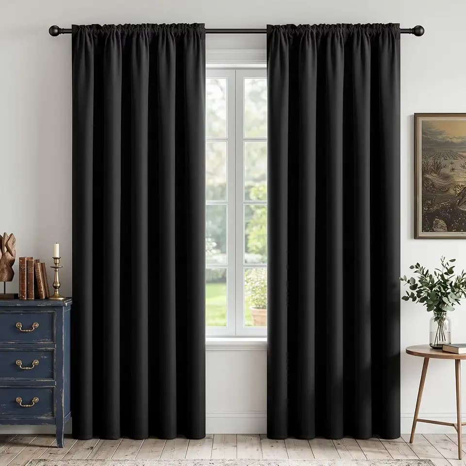 CUCRAF Black Blackout Curtains for Bedroom W52xL72 inch 2 Panels Rod Pocket