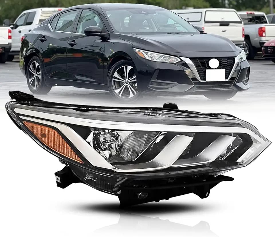Right Halogen Headlight Assembly Compatible with 2020-2023 Nissan Sentra S/SV,OE Style Headlamp Replacement Passenger Side OE 26010-6LB0A NI2503276(RH),W/O Bulbs