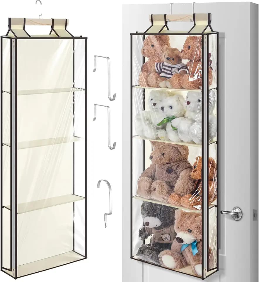 SATINIOR Hanging Stuffed Animal Storage with Zippers, Transparent, 4 Layer