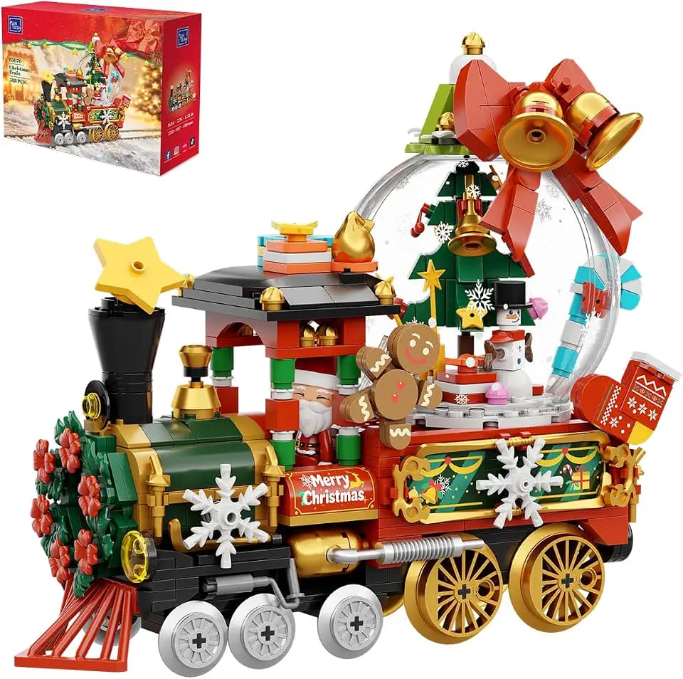 PANTASY Weihnachtszug-Klemmbaustein-Set mit Dampflokomotive für Erwachsene