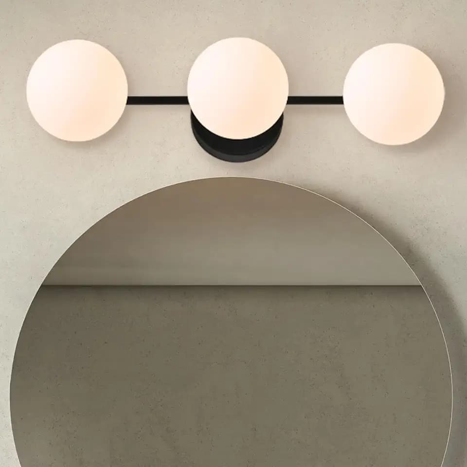 3-Light Black Bathroom Vanity Light – Matte Black Modern Wall Sconce with Frosted Glass Globes for Mirror, Sink, Bedroom, Hallway, Kitchen – G9 Bulbs Not Included