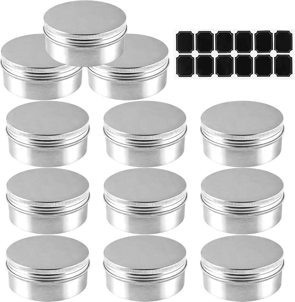 12 Stück 250ml Runde Metalldosen mit Deckel und Aufkleber(9.4 x 4.2 cm), Rund Aluminium Blechdosen, Groß leere Metalldosen mit Deckel für Aufbewahrung von Tee, Lotion Creme, Manikürezubehör
