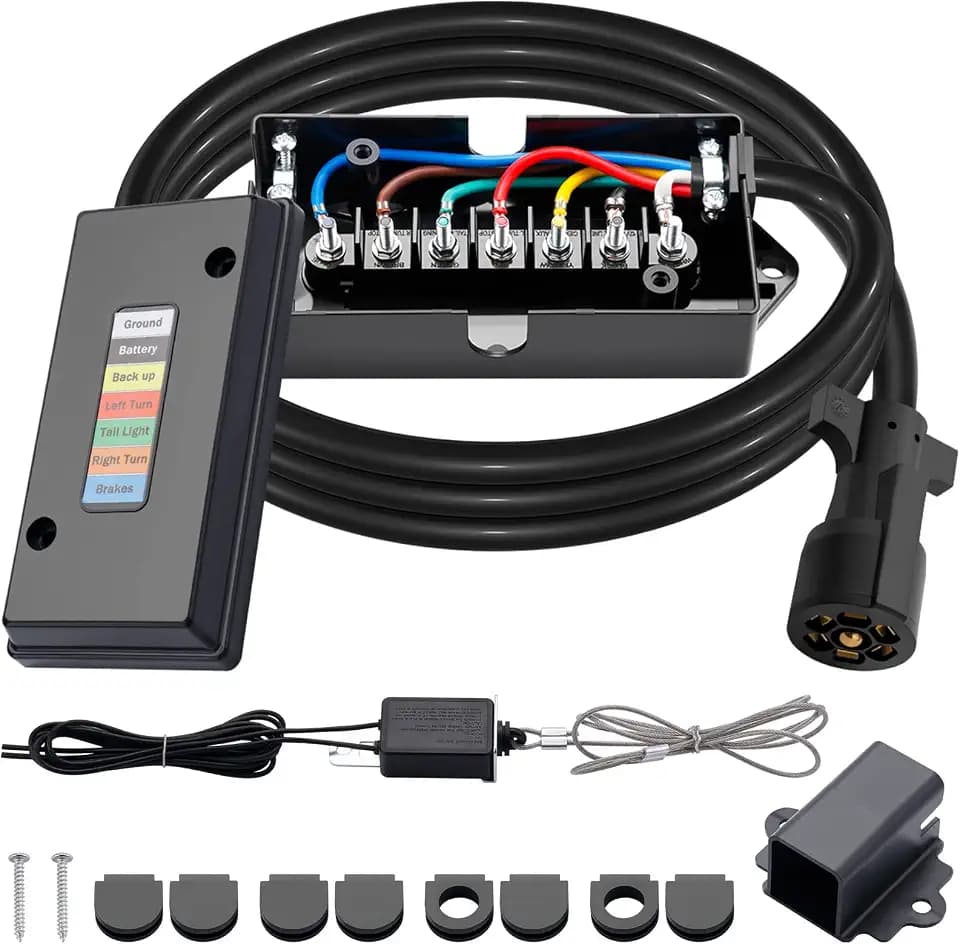 CheeMuii 8FT 7 Way Trailer Wiring Harness Kit & Junction Box 7 Trailer Cord