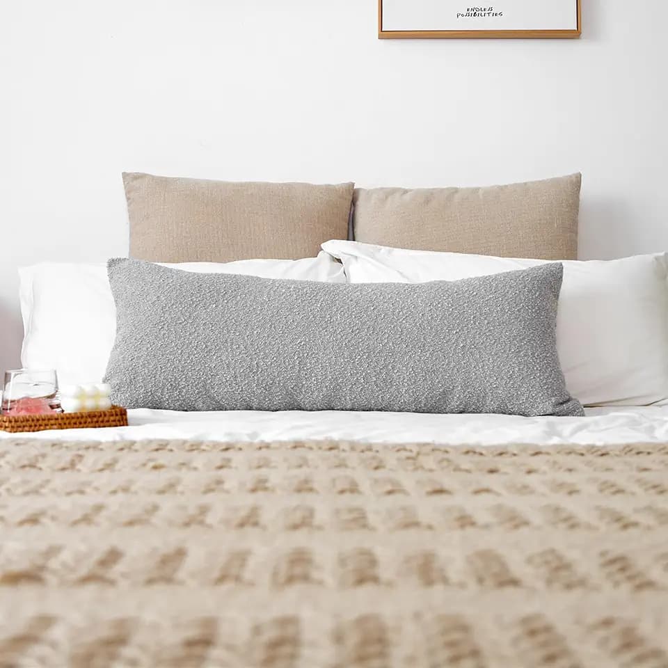 JoraLion Textured 14X36 Boucle Lumbar Pillow Cover Light Grey