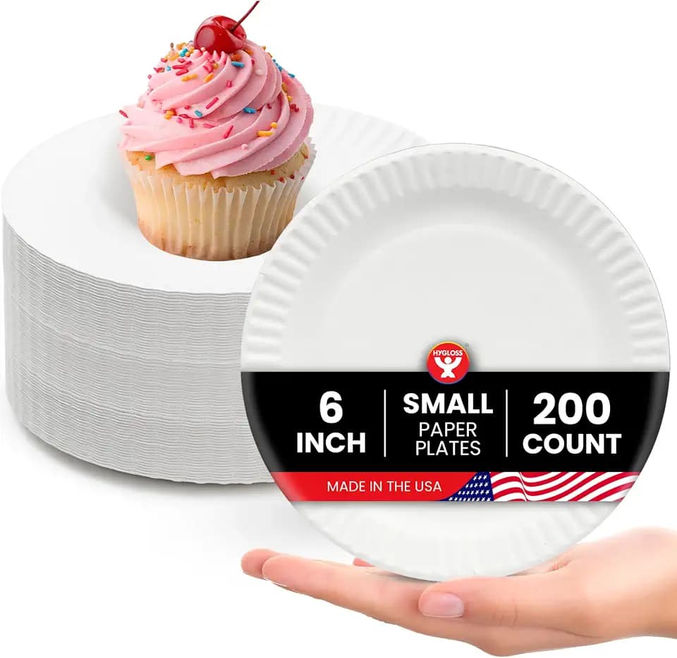 Hygloss Paper Plates 6-Inch, 200 Count, White, Uncoated, Microwave Safe