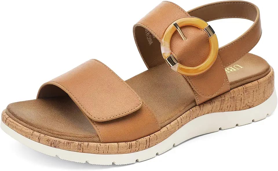 UBFEN Womens Low Wedge Walking Sandals with Arch Support