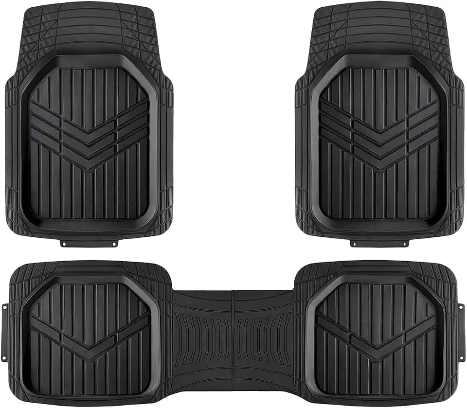 Amazon Basics 3-Piece All-Weather Heavy Duty, Full Set PVC Floor Mats for Universal Fit in Cars, SUVs, and Trucks, Black, Trim to Customize