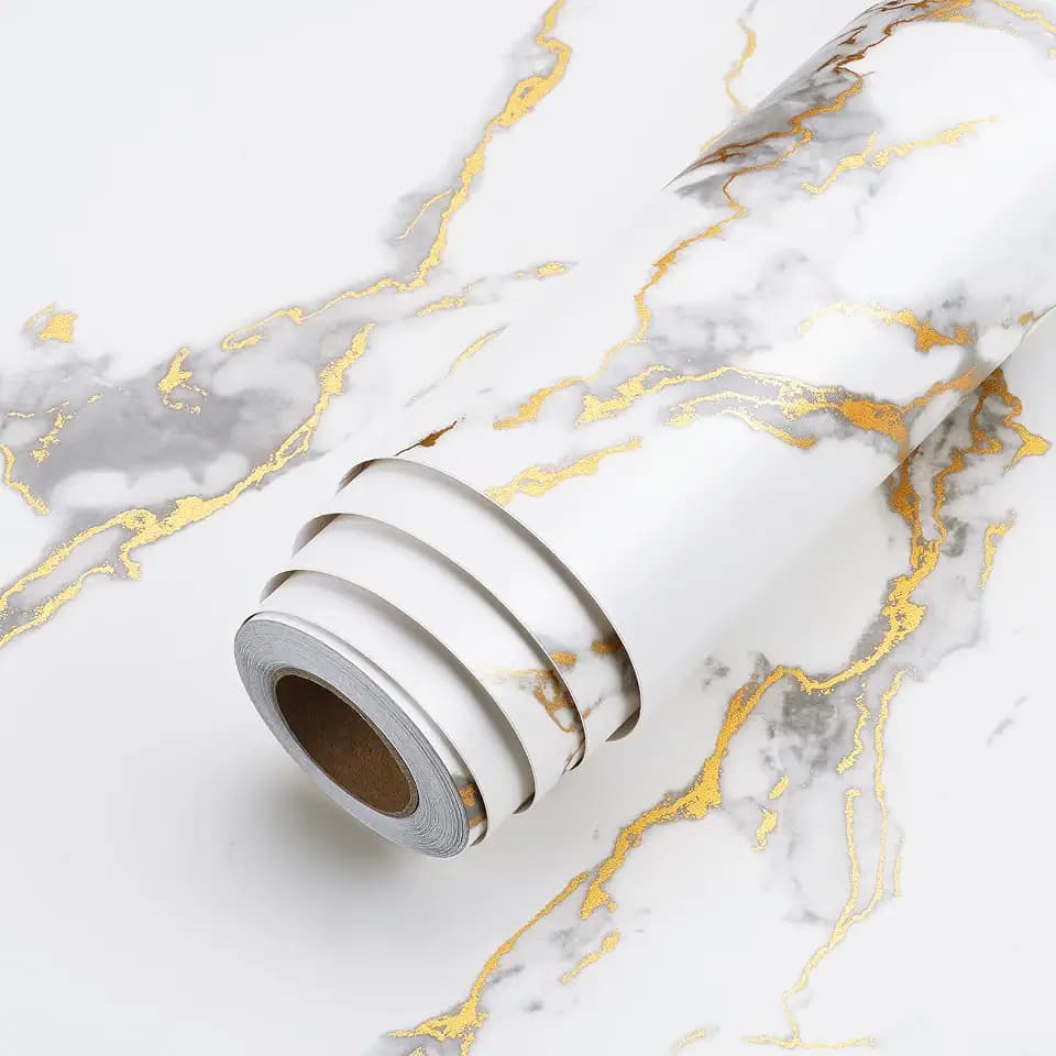 LACHEERY 24"x160" White and Gold Marble Contact Paper 24 Inch Wide Marble Peel and Stick Countertop Contact Paper Waterproof Self Adhesive Marble Peel and Stick Wallpaper for Walls Counter Tops Vinyl