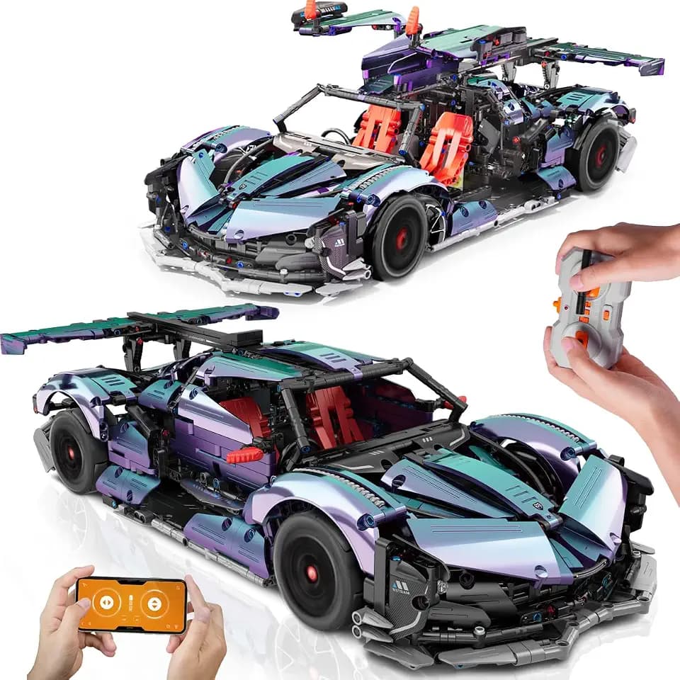 HOGOKIDS Technik Ferngesteuerter Auto Baustein - 1:10 Skala 2.4 GHz Rechargeable Drift Racing Car 2.443 Teile Rennauto Bausatz Modellauto Bauspielzeug Für Kinder Jungen Erwachsene Männer Geschenke