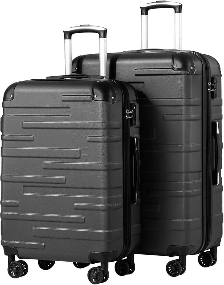 COOLIFE 2-TLG Kofferset, L+XL, leicht Reisekoffer mit TSA, ABS-Hartschale | 3 cm erweiterbar(nur XL), leise 360° Rollen, Teleskopgriff, YKK-Reißverschlüsse, stoßfeste Ecken, für Pärchenreise, Autoreise