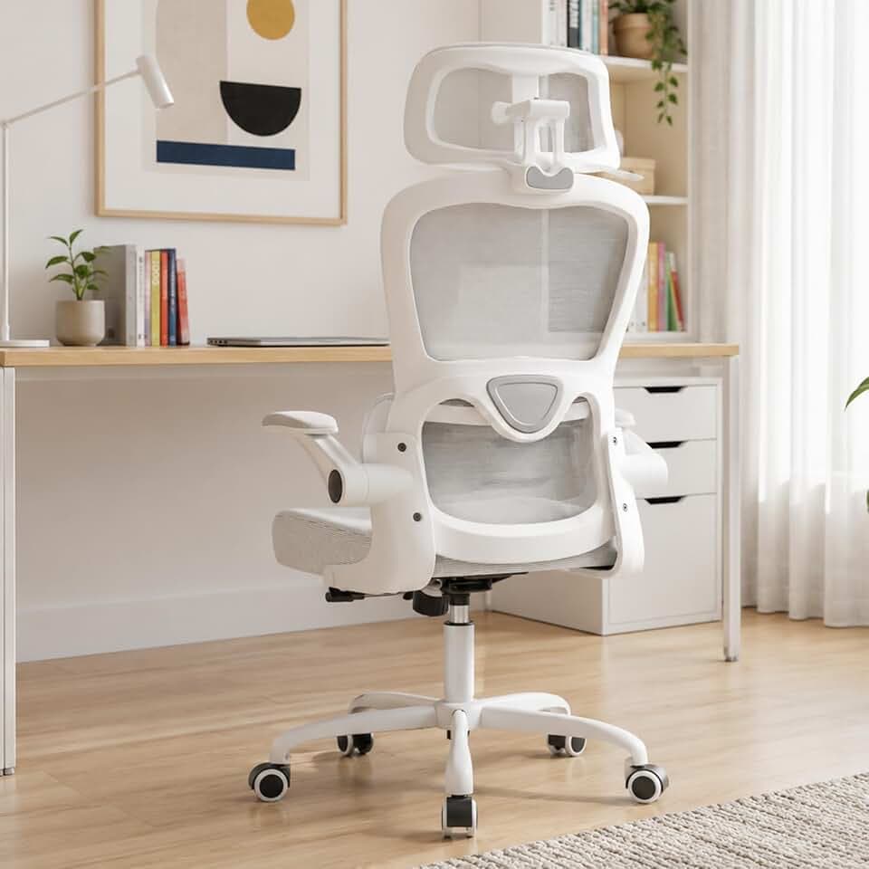 Farini Office Chair Chefsessel mit Armlehne, Schreibtischstuhl mit Kleiderständer, Bürostuhl Ergonomisch mit Verstellbarer Kopfstütze, Gaming Stuhl mit Rollen, Hellgrau