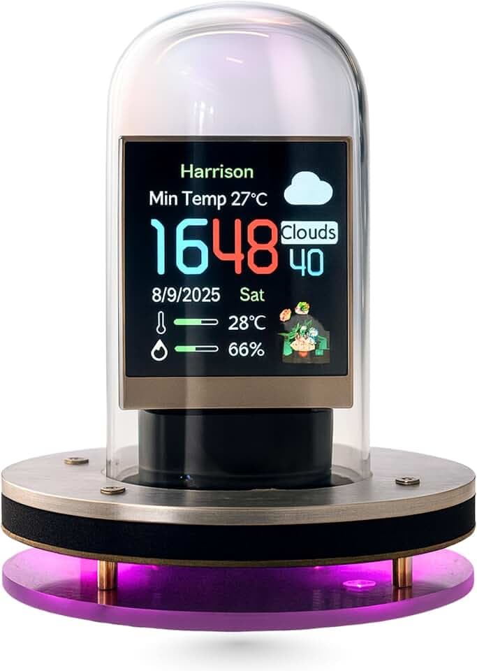 Nixie Tube Clock | Smart App Control Digital Clock, Customizable Display Settings, Retro Futuristic Cyberpunk Design Desk Timepiece, Unique Unusual Present for Home or Office, Flask Table Clock