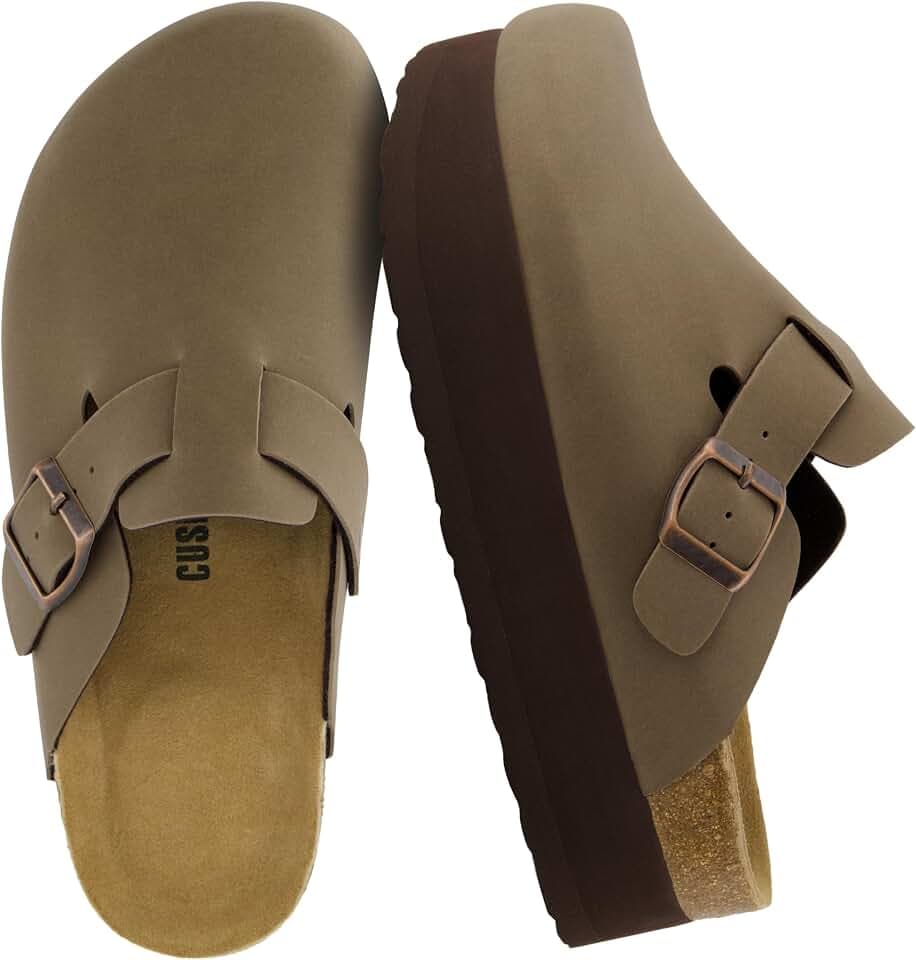 CUSHIONAIRE Loom Platform Clogs for Women, Stylish Vegan Suede Closed Toe Womens Clogs with Adjustable Buckle and Memory Foam Cork Footbed