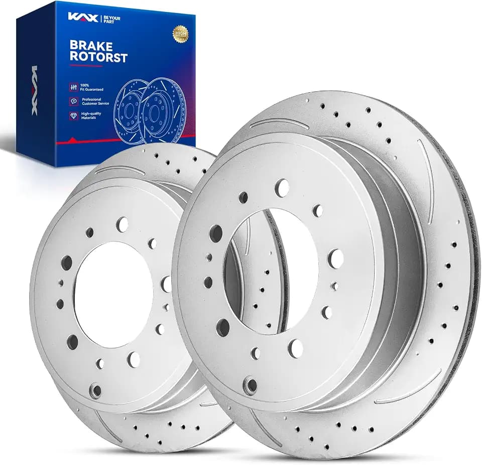KAX 13.58in (344.9mm) Rear Drilled and Slotted Disc Brake Rotors Fit for Toyota 4Runner 2003-2009, Toyota Sequoia 2001-2007, Toyota FJ Cruiser 2007-2009, Lexus GX470 2003-2009, 2pcs # 31483