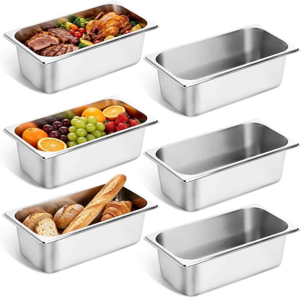 GOLDEN KEY 6 Pack 1/3 Size 4'' Deep Stainless Steel Anti-Jam Hotel Pan