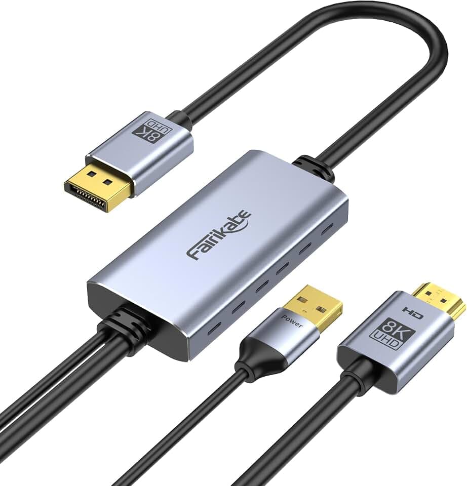 4K@144Hz HDMI 2.1 auf DisplayPort 1.4 Kabeladapter (1,8 m), 4K120Hz/8K unidirektionales aktives HDMI-Quellen-zu-DisplayPort-Monitorkabel, Konverter für Computer, PC, PS5, Xbox, Stecker auf Stecker