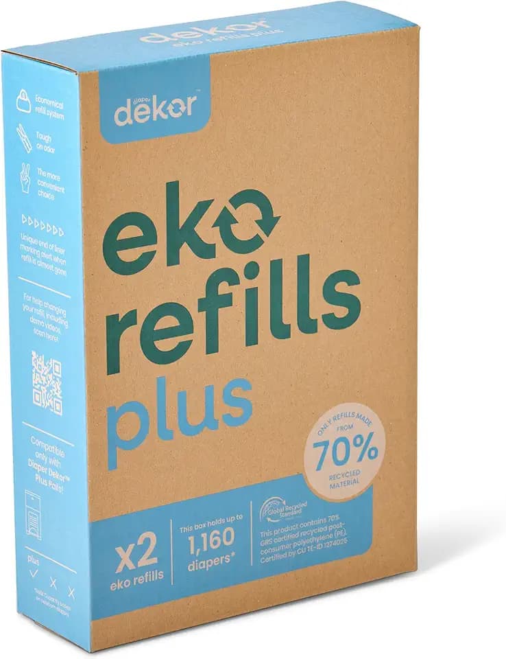 Diaper Dekor PLUS Diaper Pail Refills | 2 Count Unscented | Exclusive End-of-Liner Marking | Thick, Quick & Easy to Replace | Most Economical Refill System | for Original and Eko Style Pails