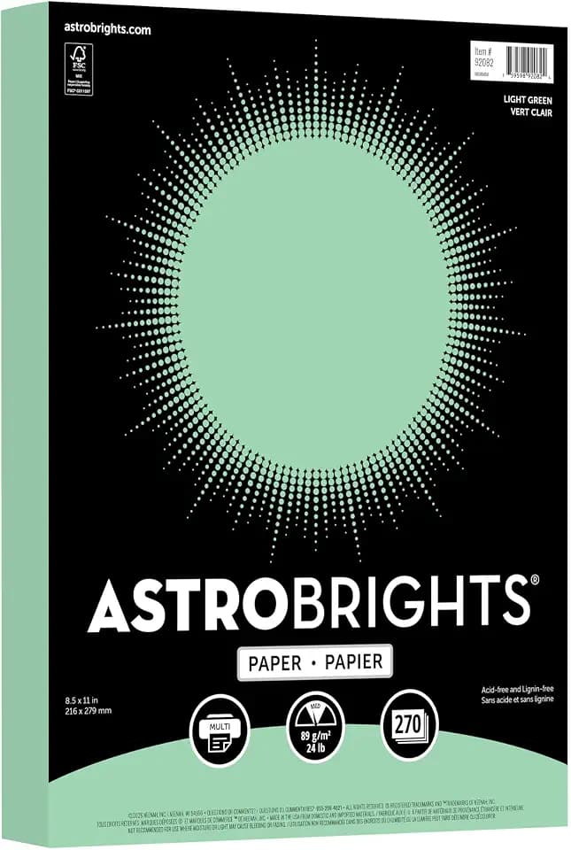 Astrobrights Pastel Colored Paper, Light Green, 8.5" x 11", 24 lb., 270 Sheets, Paper for Crafts, Flyers, School and Office Use (92082)