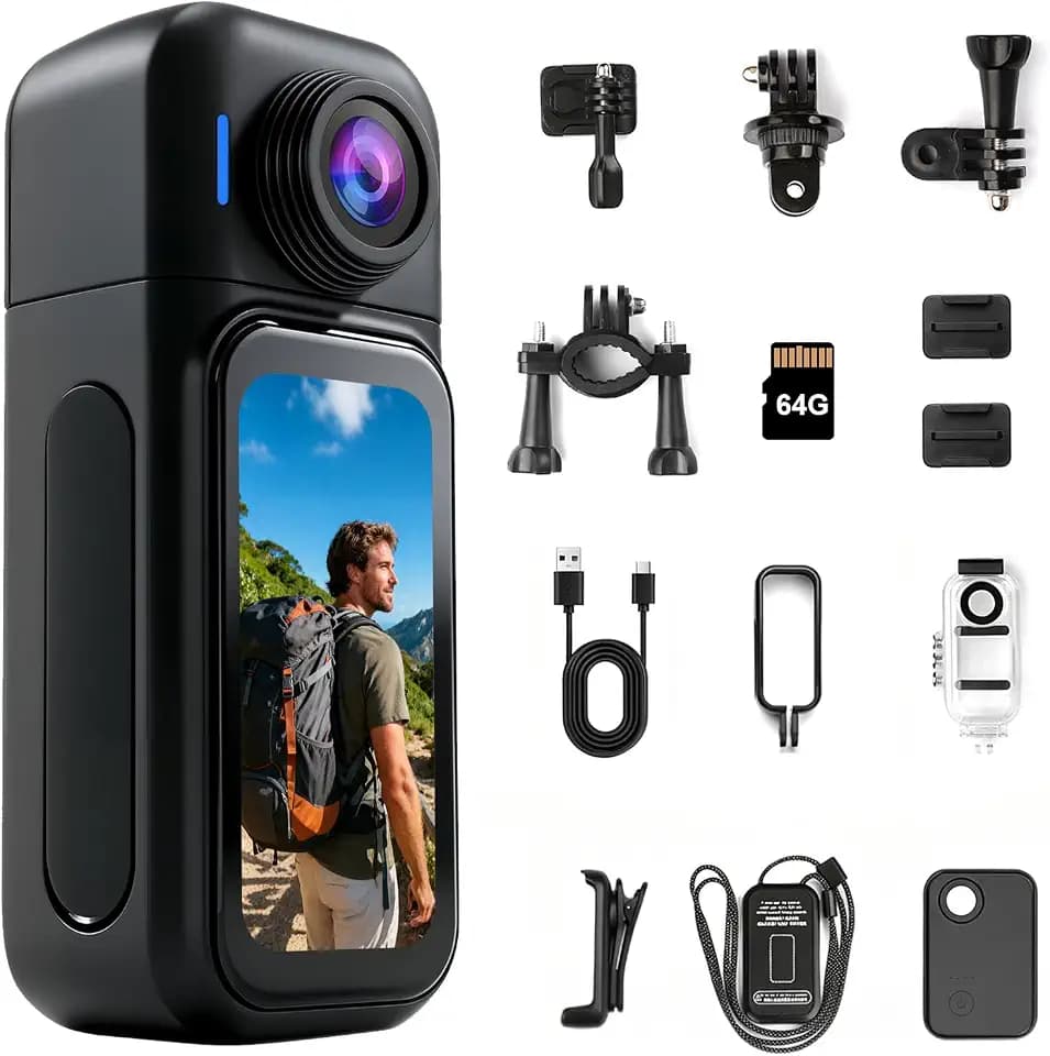 4k Mini Bodycam Körperkamera, 360° Action Pov Kamera mit 64gb/Zubehör