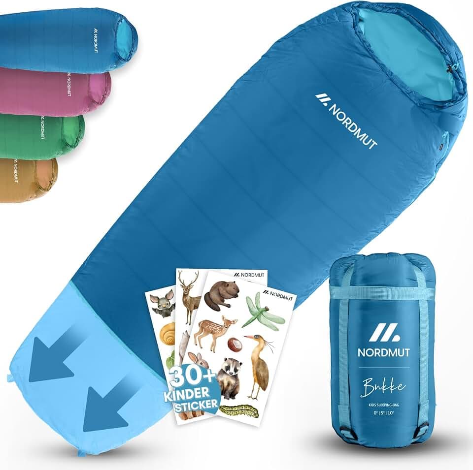 NORDMUT® Schlafsack Kinder mitwachsend für zuverlässigen Kälteschutz – Kinderschlafsack aus schadstofffreien Materialien – 3-Jahreszeiten Kinderschlafsack (200 GSM) für Outdoor Abenteuer
