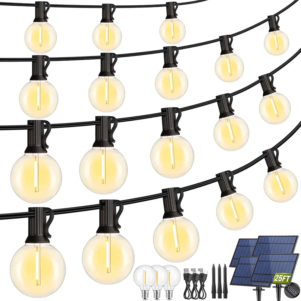 Mlambert 100FT(25FTx4) Solar String Lights with 40+3 G40 LED Bulbs, Black