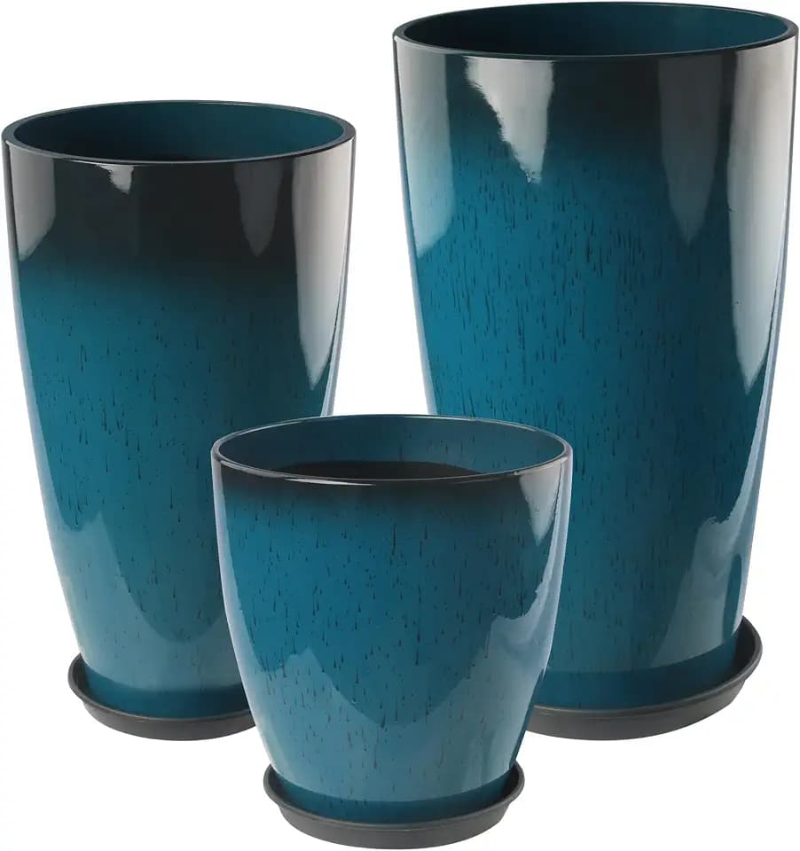 24-21-11 Inch Tall Planters for Outdoor Plants Set of 3 Blue