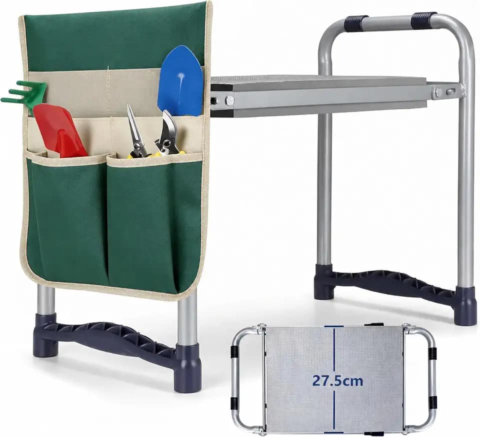 Garten-Kniebank, verbessertes rutschfestes Design & 27,5 cm Kniekissen – klappbar & tragbar, Kniehilfe für Gartenarbeit (bis 150kg), 1 Tasche, HBT 52x28x45cm Grün