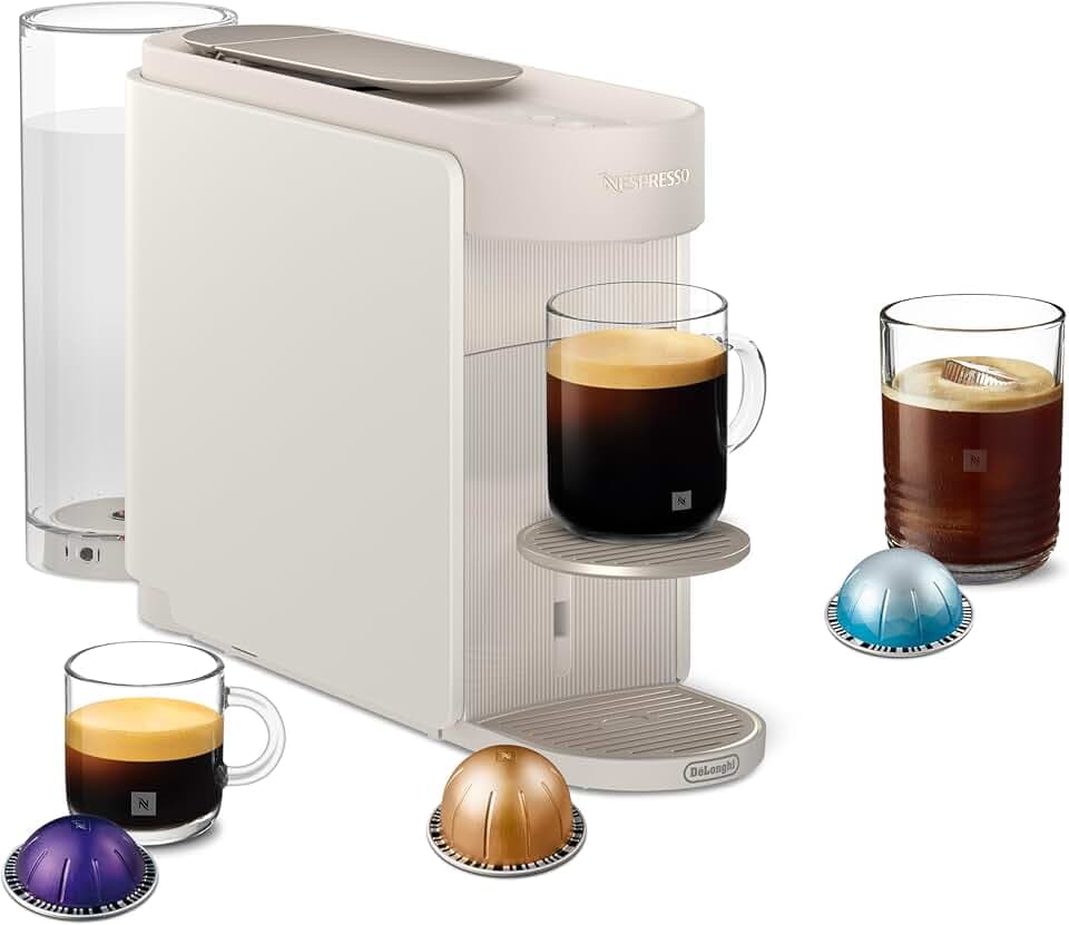 NESPRESSO Delonghi Vertuo Up Kaffeekapselmaschine für 5 Tassengrößen | 3 Sekunden Aufheizzeit | One Touch Kaffee Zubereitung | 1,4 L Wassertank | Kompaktes Design | Weiß (ENV200.W)
