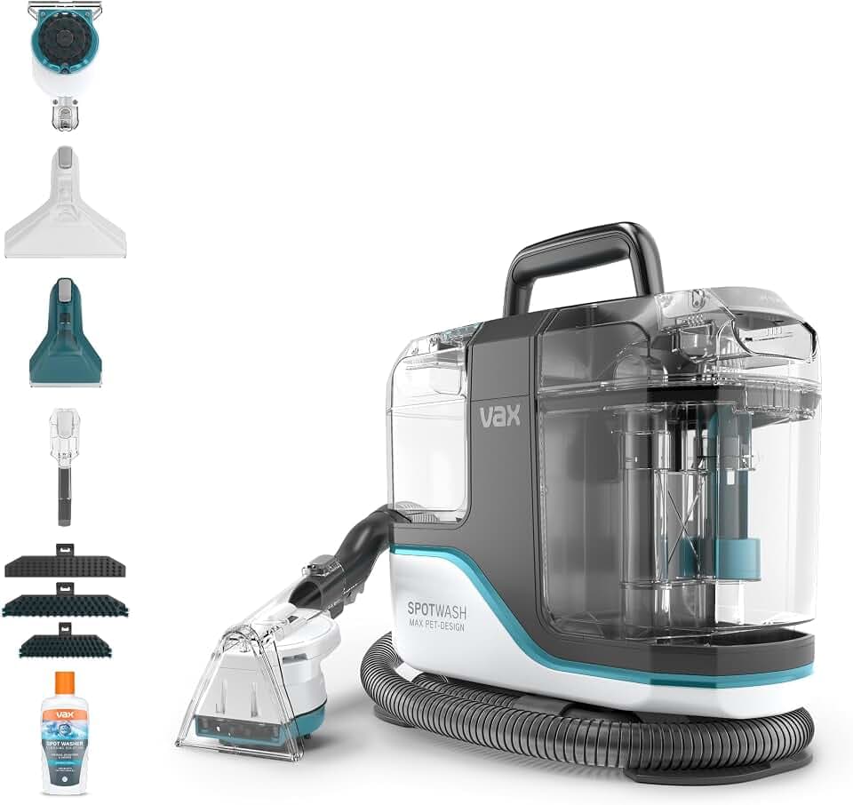 Vax Spotwash Max Fleckenreiniger im Pet-Design | Unser leistungsstärkster Fleckenreiniger für Haushalte mit Haustieren | XL-Tanks | SpinScrub-Handgerät CDSW-MSXP, Weiß/Blau