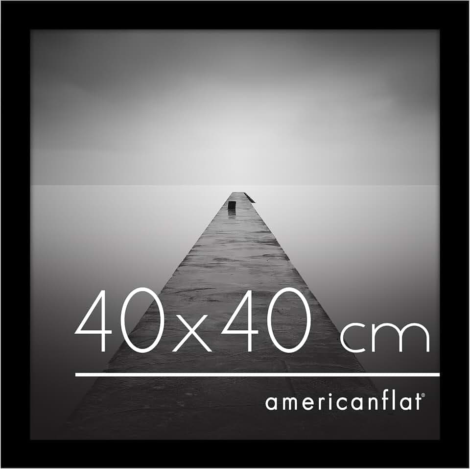 Americanflat Bilderrahmen 40x40 cm aus MDF-Holz mit bruchsicherem Plexi-Scheibe - Bilderrahmen quadratisch 40x40 mit integrierter Aufhängung für die Wand - Schwarz