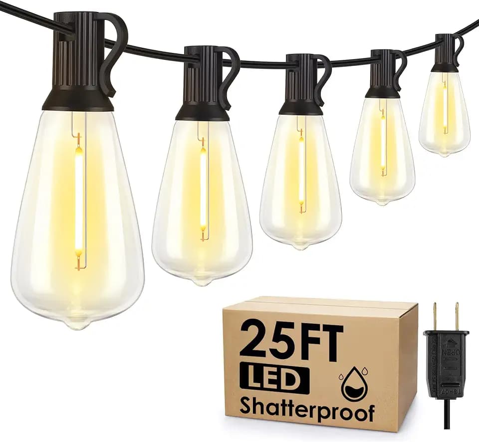 Larkvue 25FT Outdoor String Lights, Patio Lights with 10+1 LED Dimmable Waterproof Shatterproof ST38 Retro Edison 2700K Bulbs for Balcony Yard, Black
