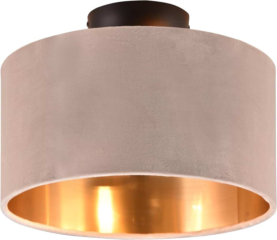 Trio Leuchten Deckenleuchte Julieta 619000244, Metall Schwarz matt, Schirm Samt Beige/goldfarbig, exkl. 2x E14