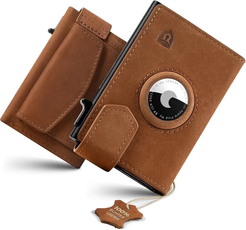 LORZOR AirTag Wallet mit XXL münzfach für 10+ Münzen, Geldbörse mit Magnetischer Verschluss, Slim Wallet mit Münzfach, TÜV Kartenetui RFID Schutz, Brieftasche Herren, Portemonnaie, AirTag Portmonee
