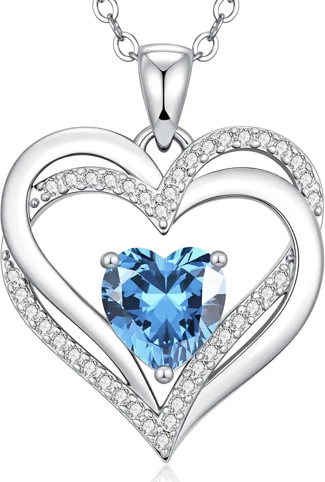 CDE Kette Damen Herzkette 925 Sterling Silber Geburtsstein Halsketten Schmuck Herz Anhänger Weihnachten Valentinstag Muttertags Geschenk Hochzeit Jubiläum Geburtstag Frau Freundin Mama