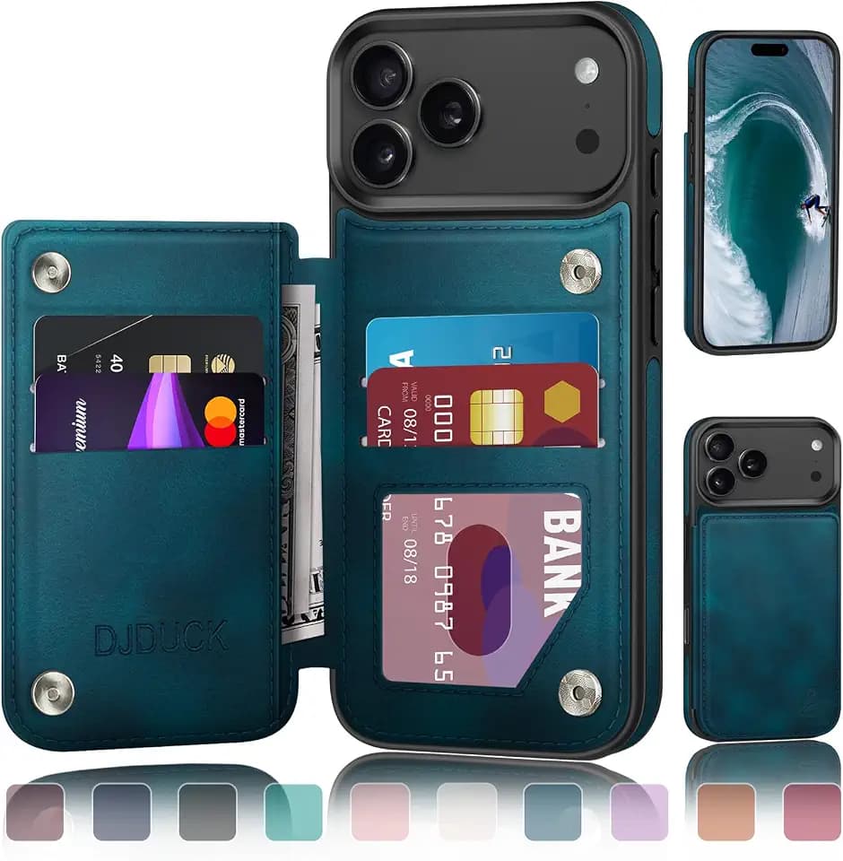 DJDUCK Designed for iPhone 17 Pro Max Case Wallet with Card Holder, [Magnetic Clasp Cover] [RFID Blocking Leather Protection] Shockproof Women Men Cases 6.9 Inch for Apple 17 ProMax Teal